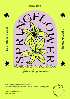 Evento abierto de la clase de flores de primavera en amarillo y rosa fluorescentes