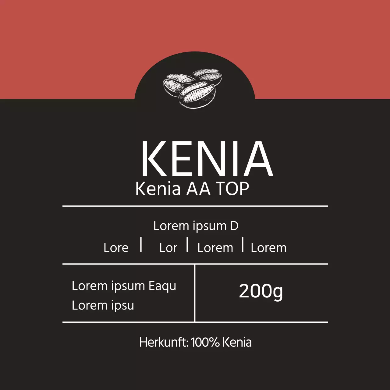 Rotes illustriertes Etikett für Kaffeebohnen