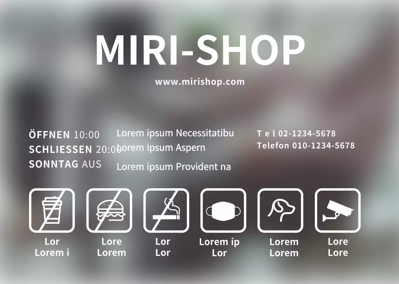 Transparentes Poster für hellblaue Beschilderung Shop