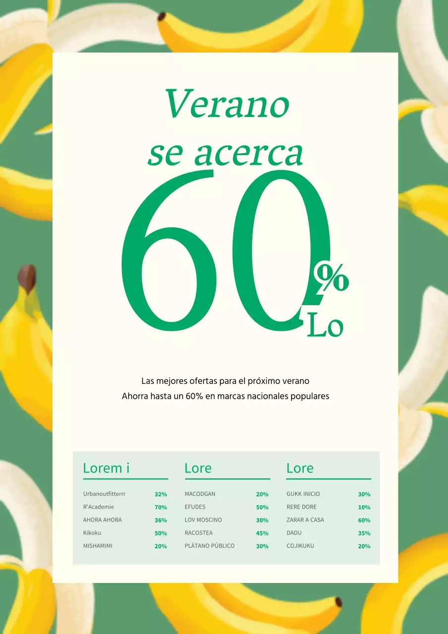 Folleto en verde y amarillo para promocionar las rebajas de verano de una conocida marca.