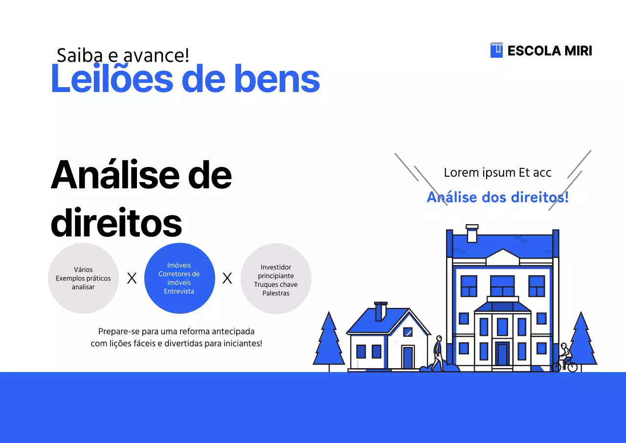 Cartaz horizontal com ilustração imobiliária em azul