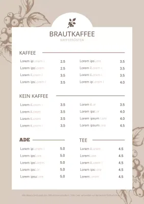 Botanische Illustration Cafe-Menü-Poster in braun