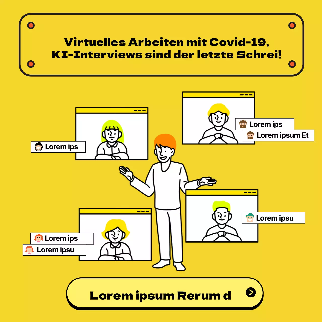 Werbung und Buchung von gelben und weißen Arbeitsräumen für persönliche Gespräche
