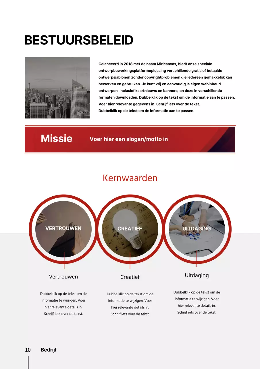 Sjabloon voor verticaal document met op rood en zwart geïnspireerd zakelijk profiel