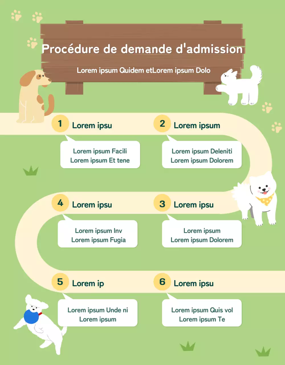 Page verte et jaune sur les détails de l'adoption d'un animal de compagnie