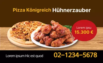Braunes Foto unterstreicht sauberes Restaurant, das für Pizzahuhn wirbt