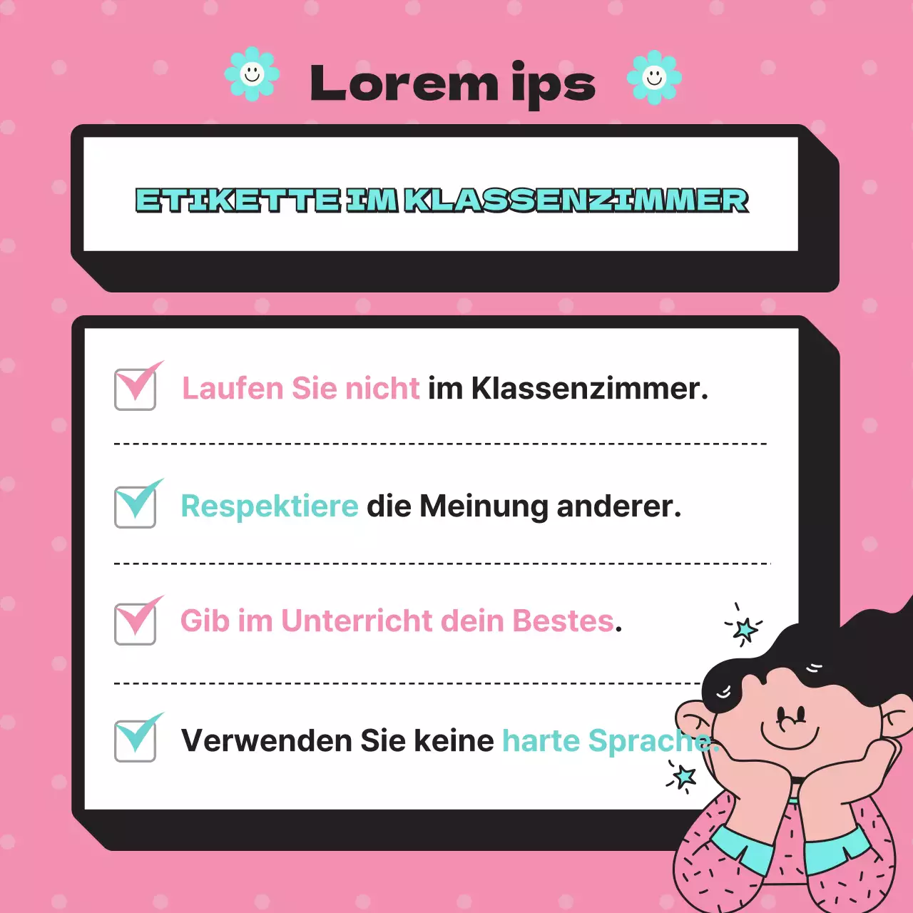 Nette Grundschule Hinweis in blauen Punkt Farbe auf rosa Punkt Hintergrund