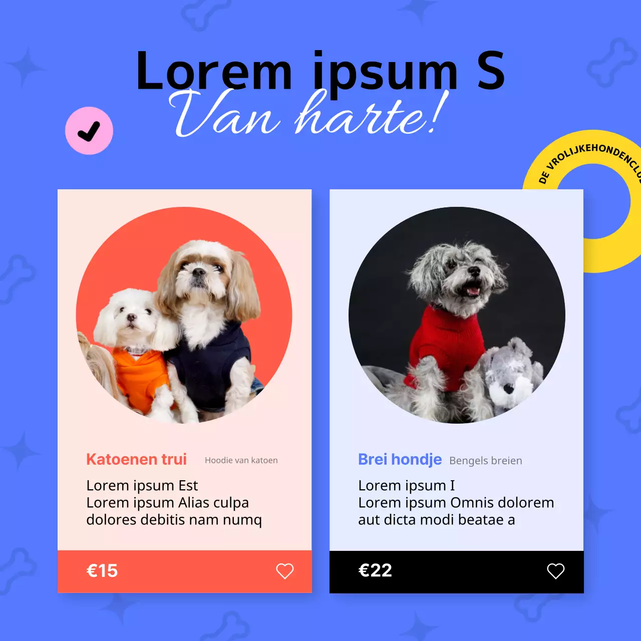 Blauw en geel roze hondenkleding social media sjabloon