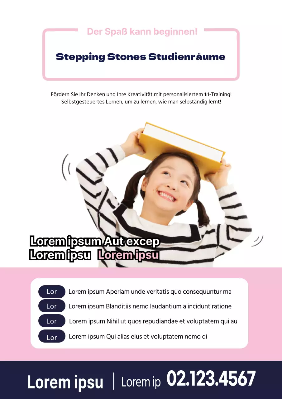 Förderung eines sauberen und aufgeräumten Studierzimmers mit rosa und marineblauen Fotos