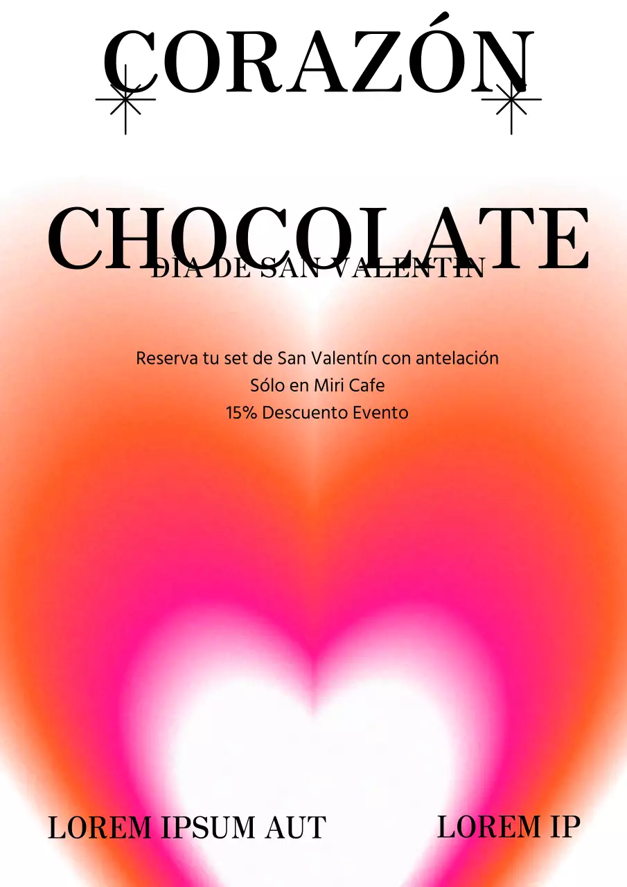 Promoción gráfica de San Valentín en tonos rosa-naranja
