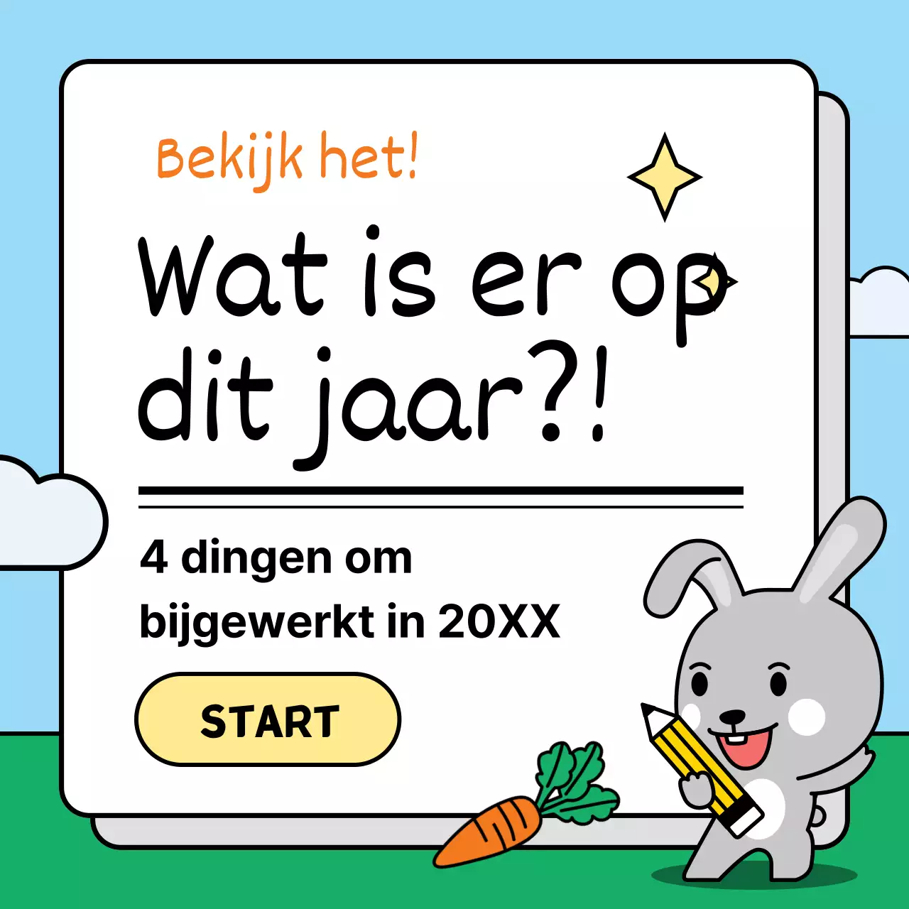 Introductie van de beleidswijzigingen van dit jaar met een schattig konijntje in een lichtblauw en groen kleurenschema
