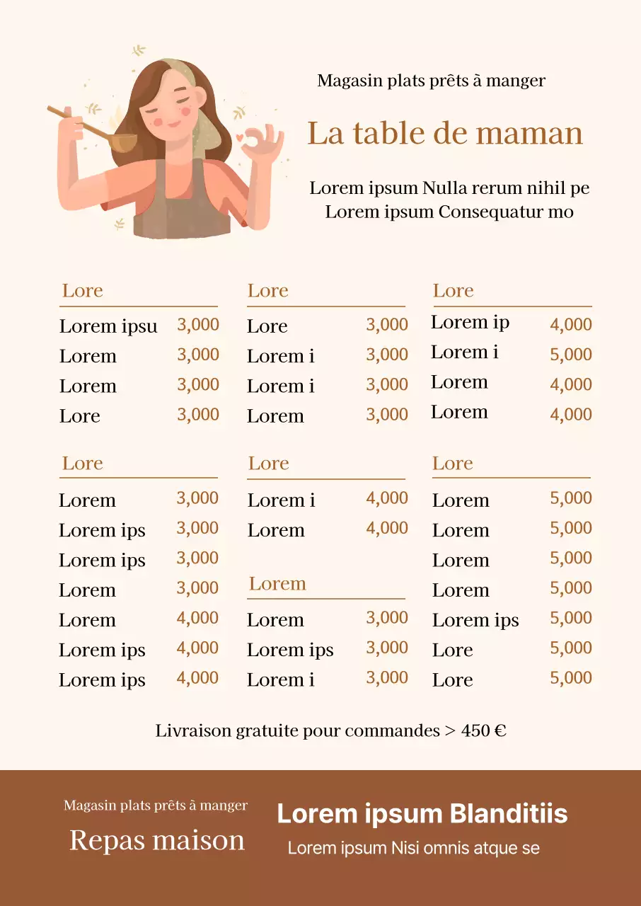 Illustration brune menu coréen de restaurant propre