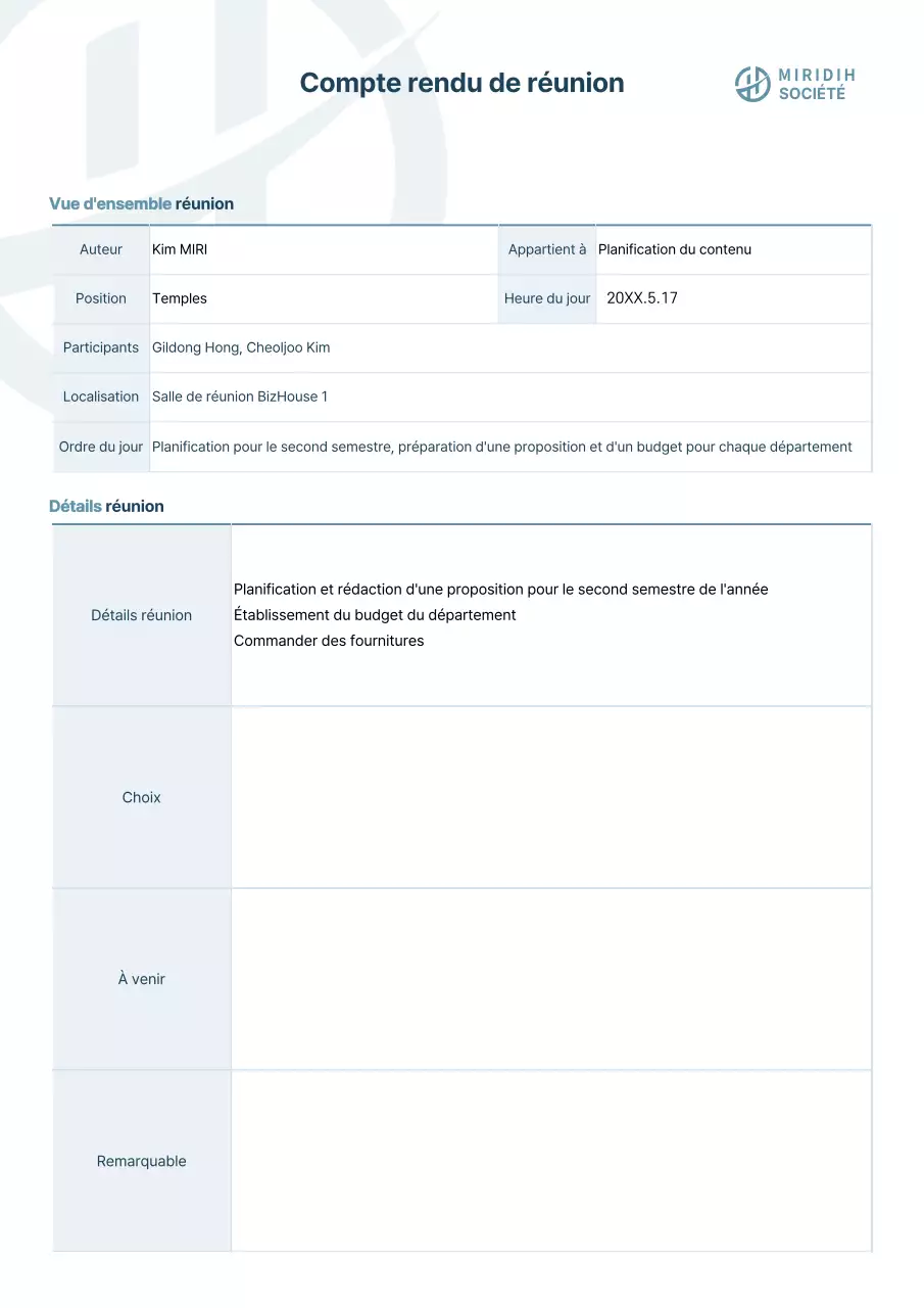 Procès-verbal d'une réunion d'entreprise au format simple