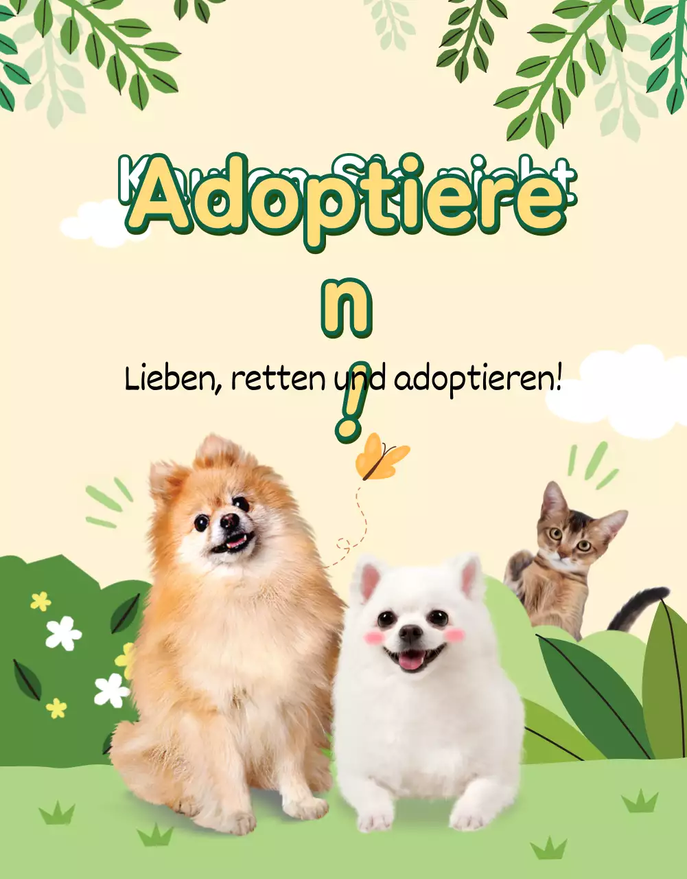 Grüne und gelbe Seite mit Details zur Tieradoption