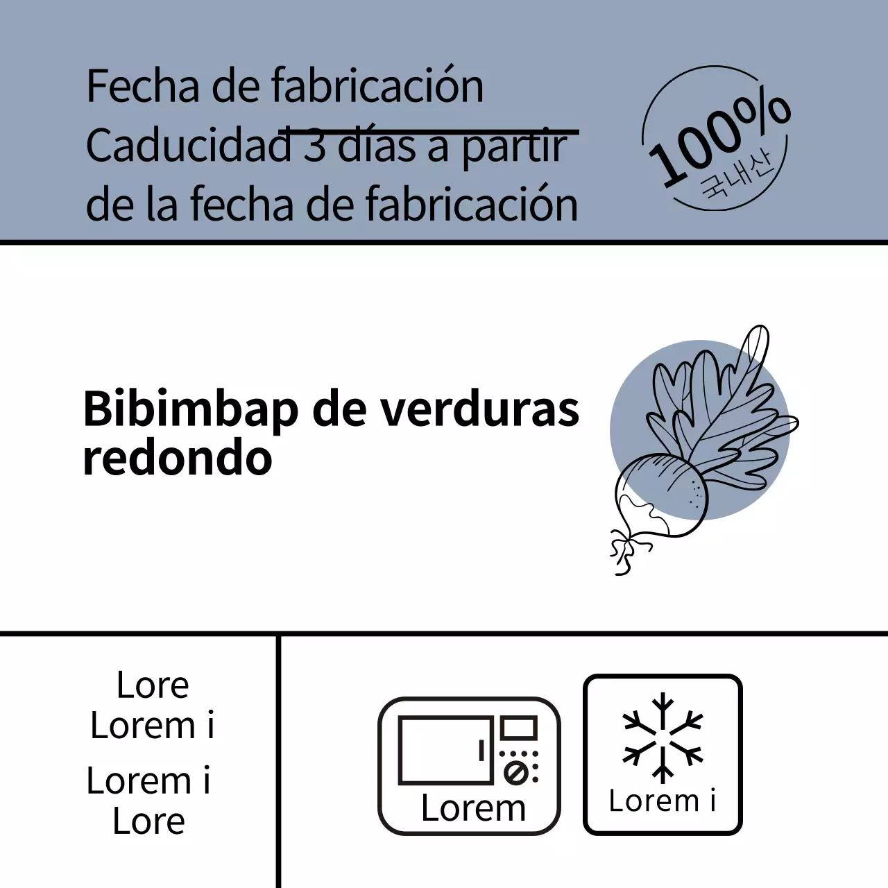 azul ilustración simple comida vegetal bibimbap etiqueta redonda