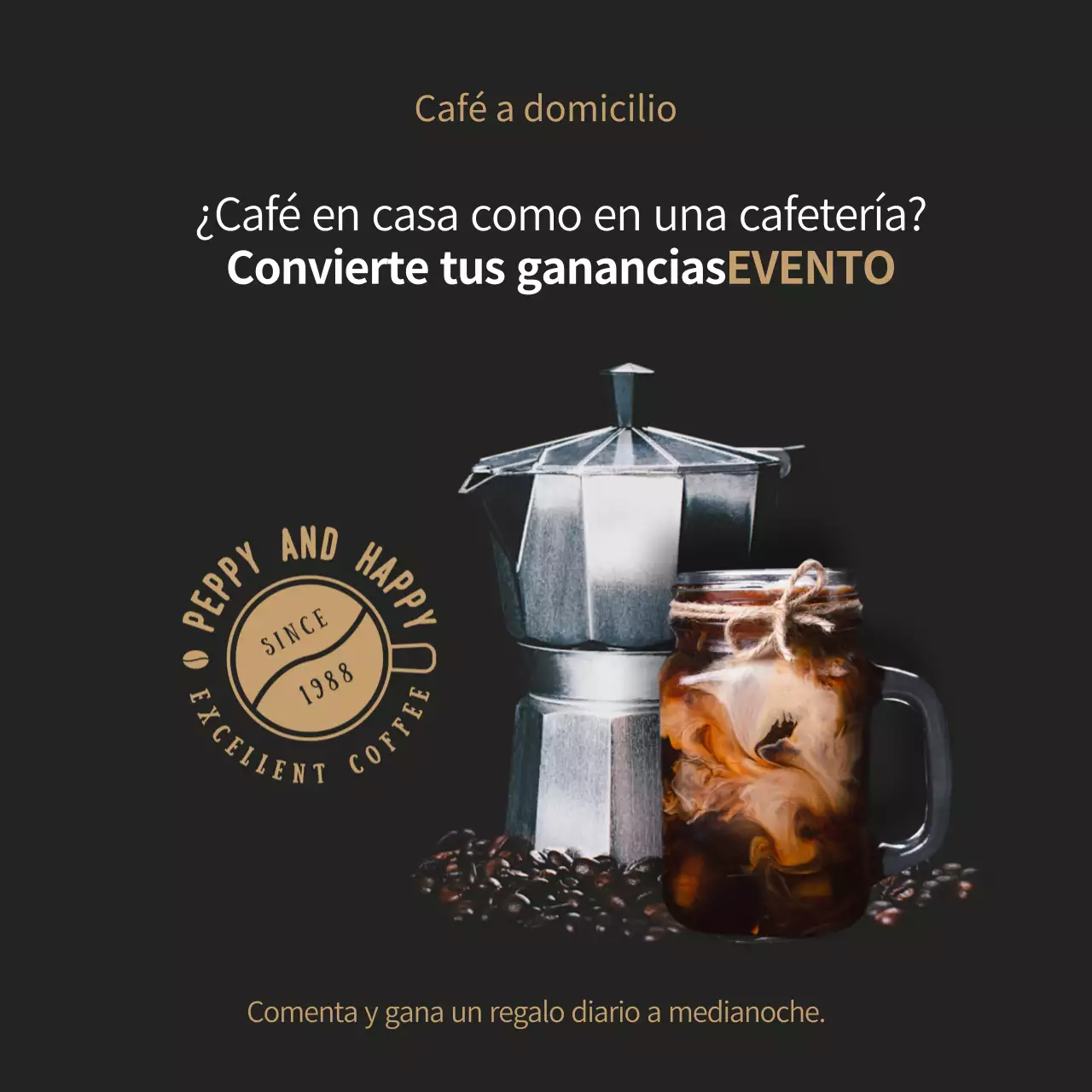 Pancarta de un evento relacionado con el café negro y marrón
