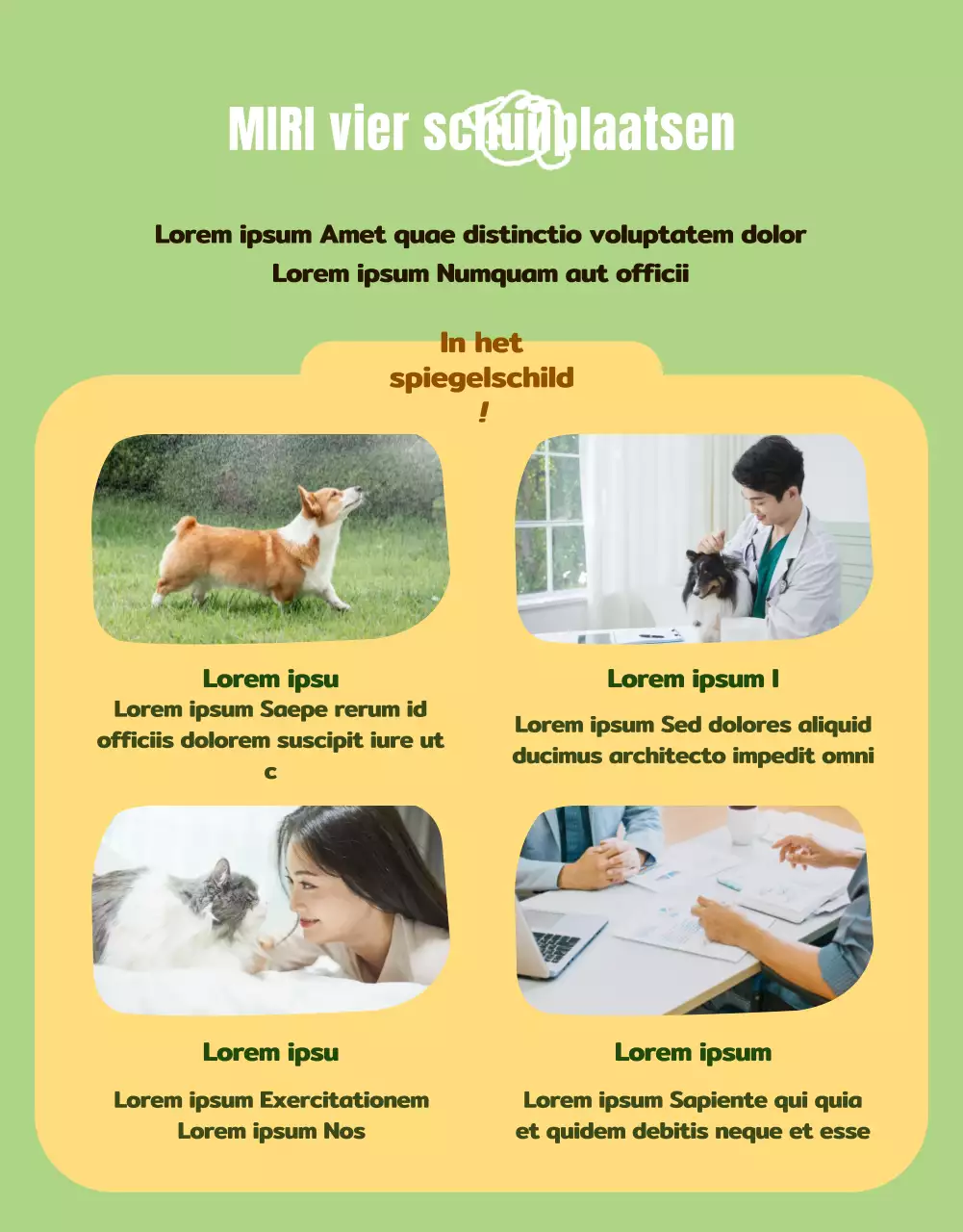 Groene en gele adoptiepagina voor huisdieren