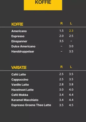 Gele zwarte eenvoudige drankmenu tafel