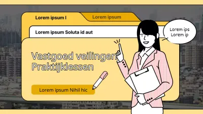 Vastgoedveilinglezing met gele mapachtige titel die het concept benadrukt