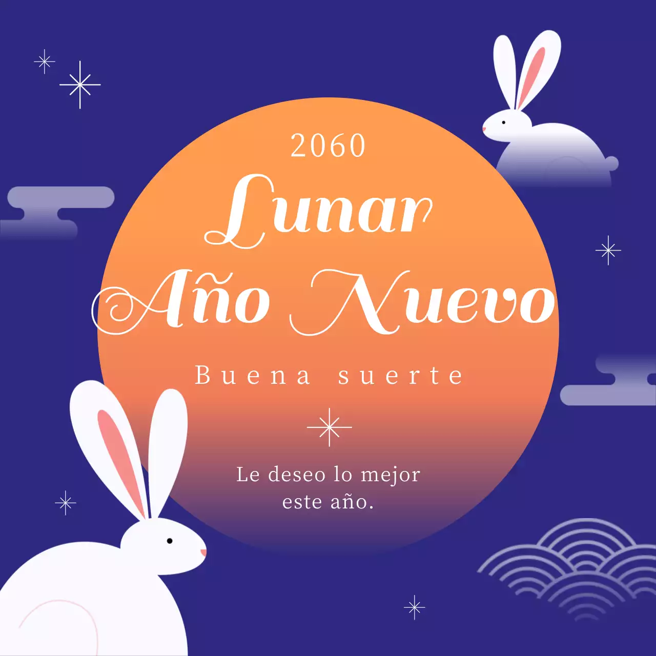 Felicitaciones de Año Nuevo en el año del gato con azul naranja concepto oriental