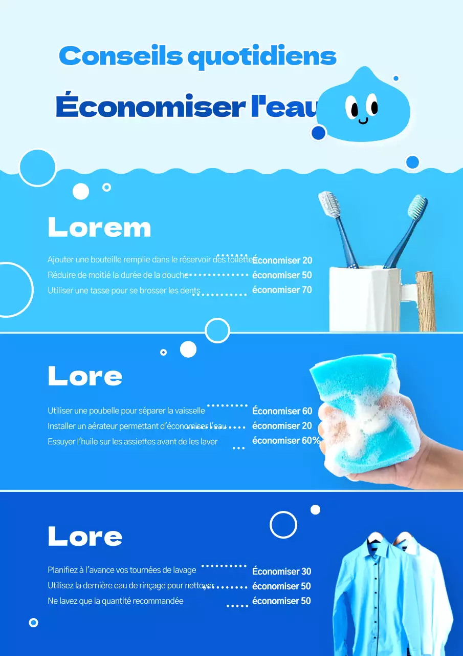 Pratiques quotidiennes en bleu clair et bleu Comment économiser l'eau et aider l'environnement