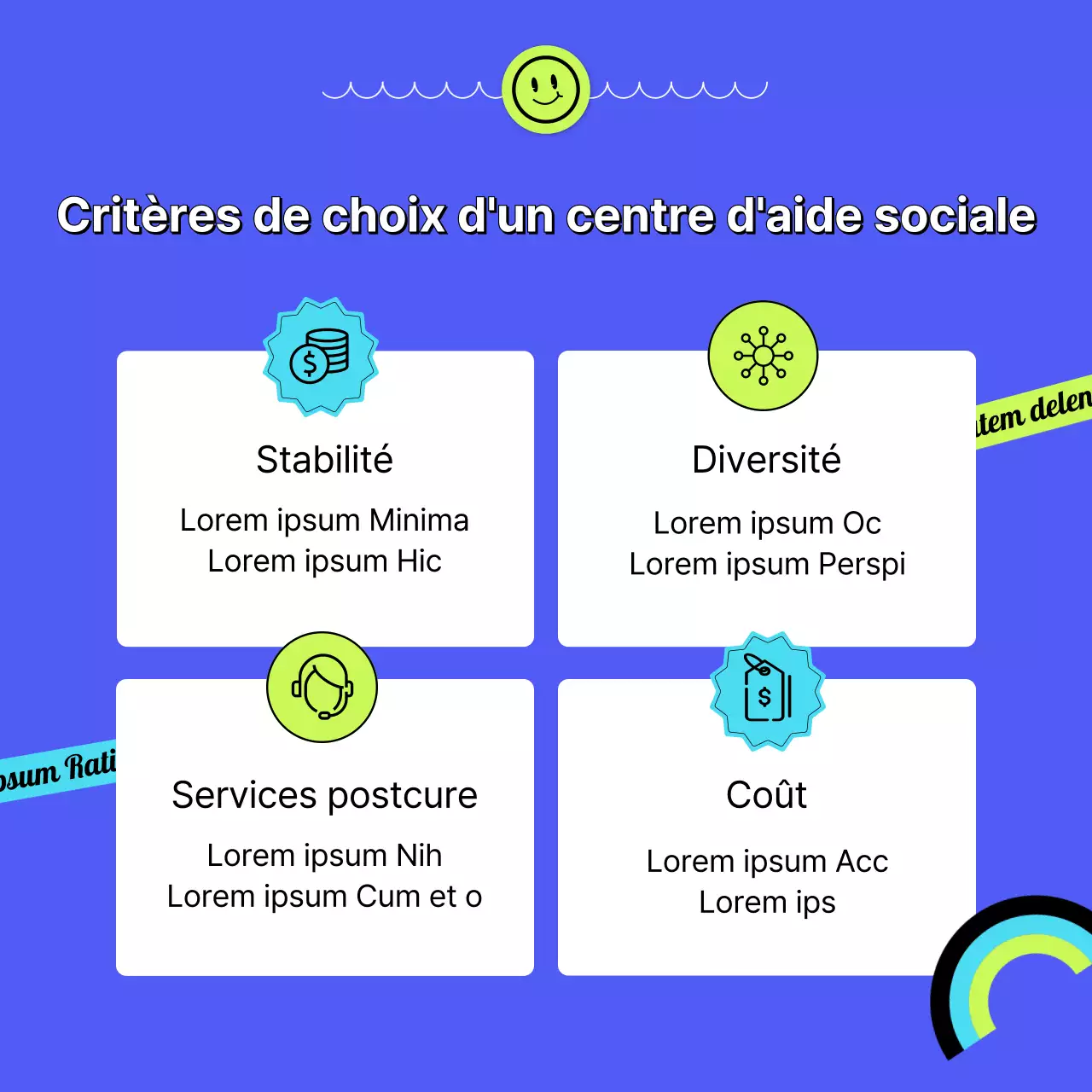 Expliquer le centre commercial bleu avec un concept d'autocollant CardNews