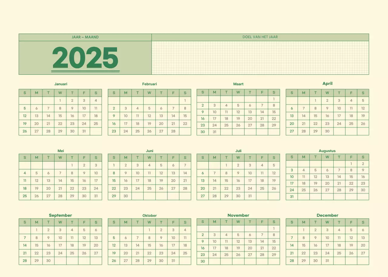 SAT D-day notitieblok concept wandkalender in groen en lichtgeel