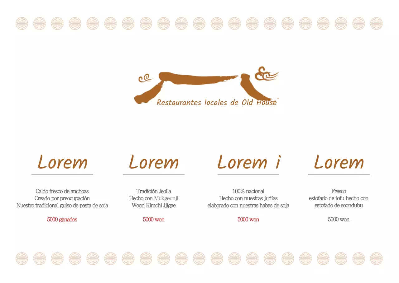 Cartel de menú tradicional coreano en papel transparente