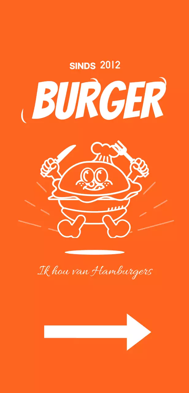 Uithangbord met een menu met een afbeelding van een hamburger op een oranje achtergrond