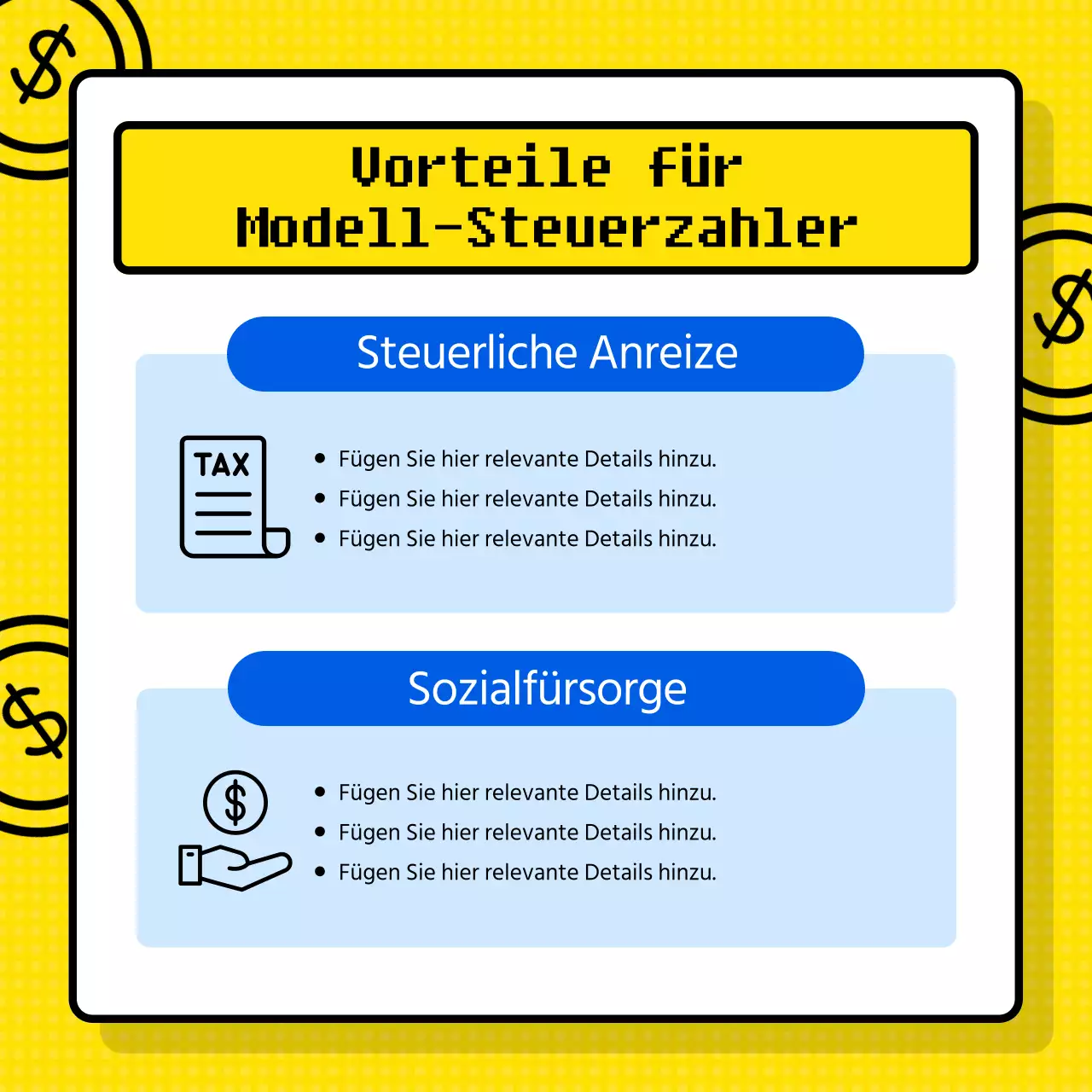 Bereitstellung vorbildlicher Steuerzahlerinformationen mit einem gelben Taschenrechner (Card News)