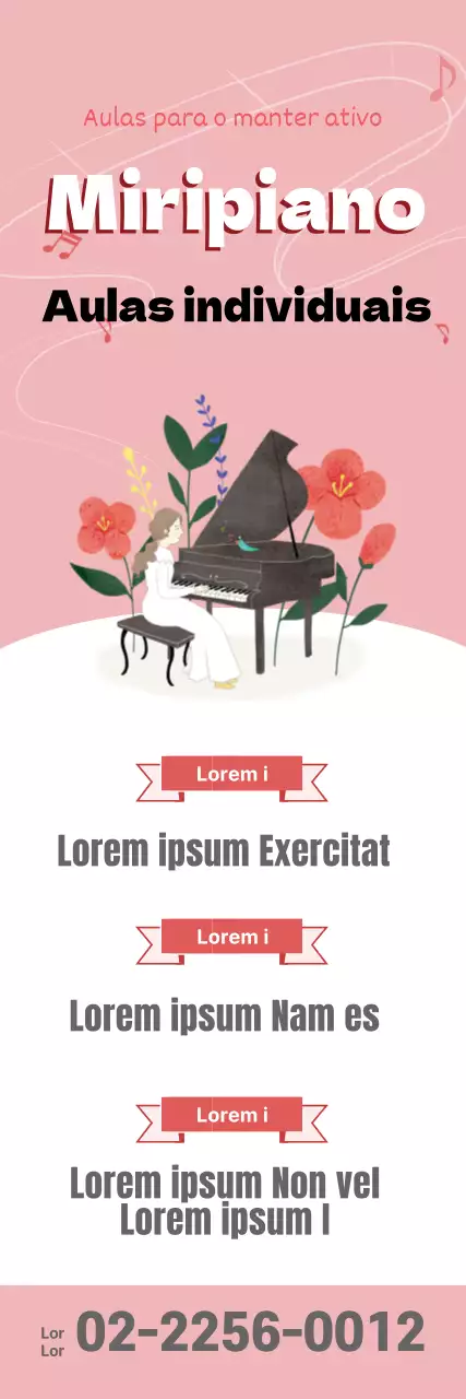 Ilustração cor-de-rosa de uma promoção de uma escola de piano