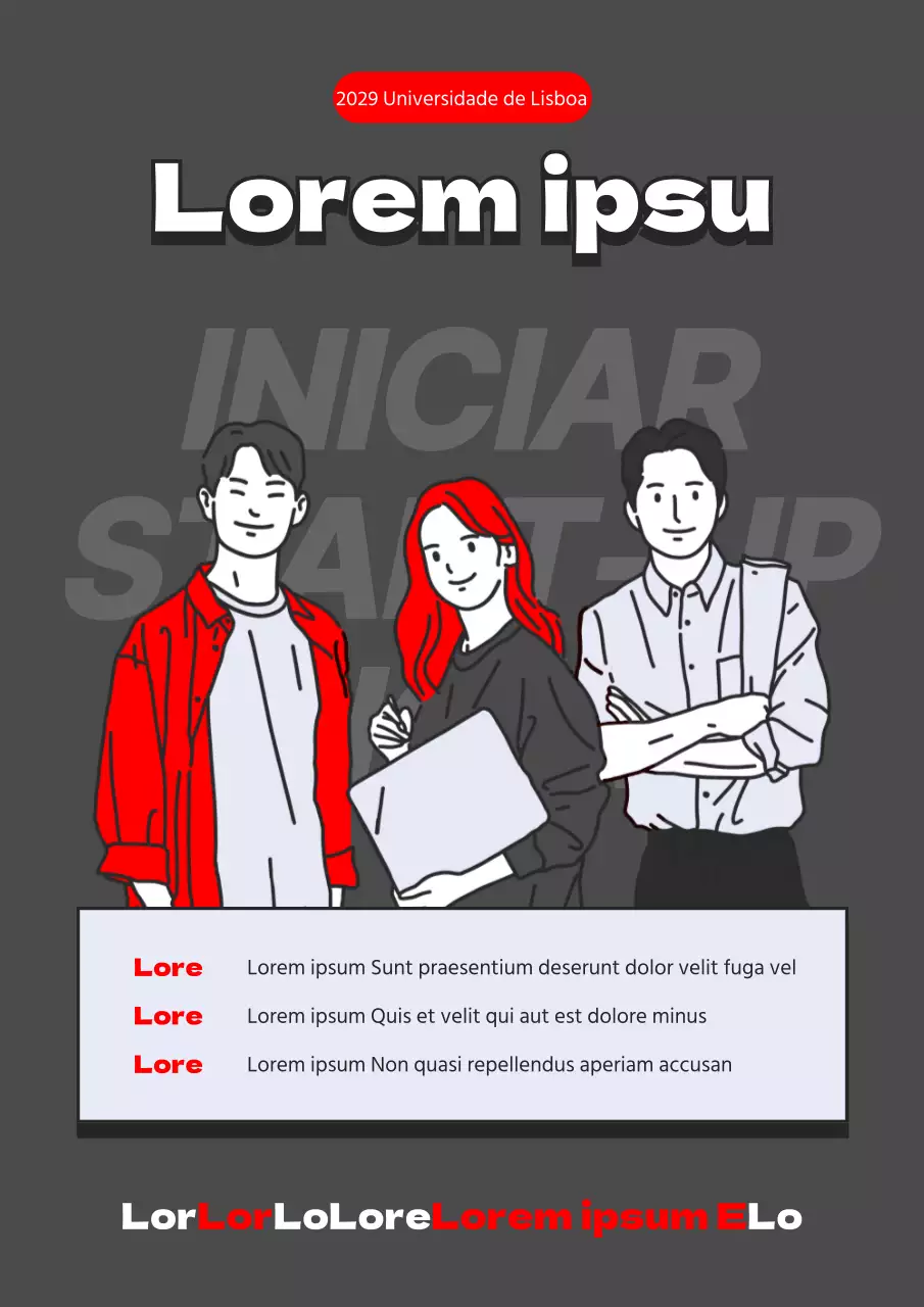 Conceito de ilustração de linhas com tema monocromático de alto contraste cinzento-vermelho para recrutamento de um clube de empreendedorismo