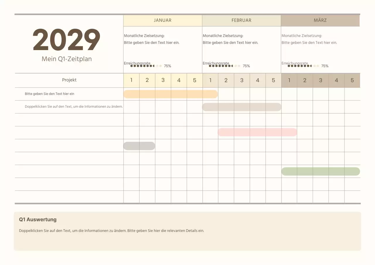 Gelber Quartalskalender mit klarem Konzept