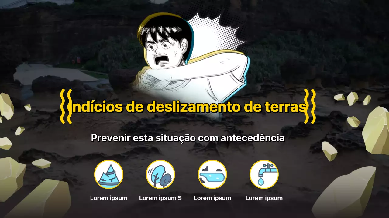 Informações sobre o deslizamento de terras com mordaça amarela e preta