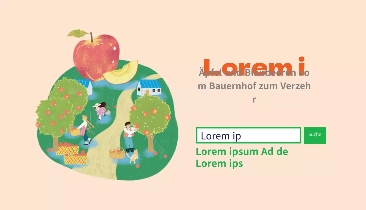 Niedliches Bauernhaus mit orangefarbenen Illustrationen