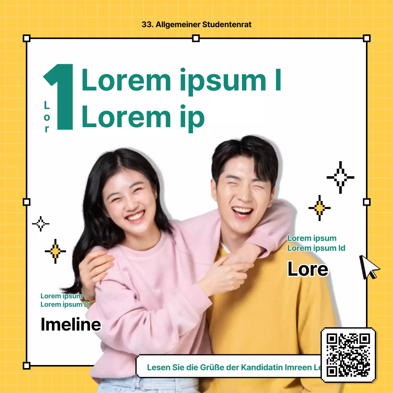 Pixel-Design mit gelbem Hintergrund CardNews