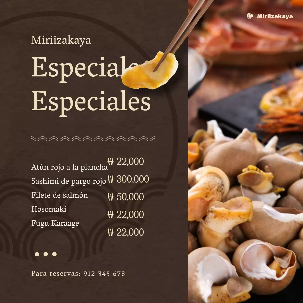 Un tablón de menús de izakaya limpio y marrón oscuro