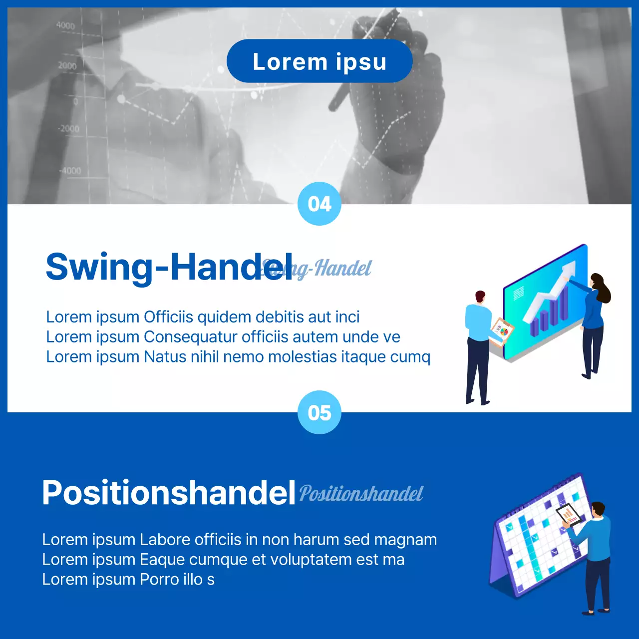 Illustrationen und Fotos in Blau hervorheben Glossar der Begriffe des Aktienhandels