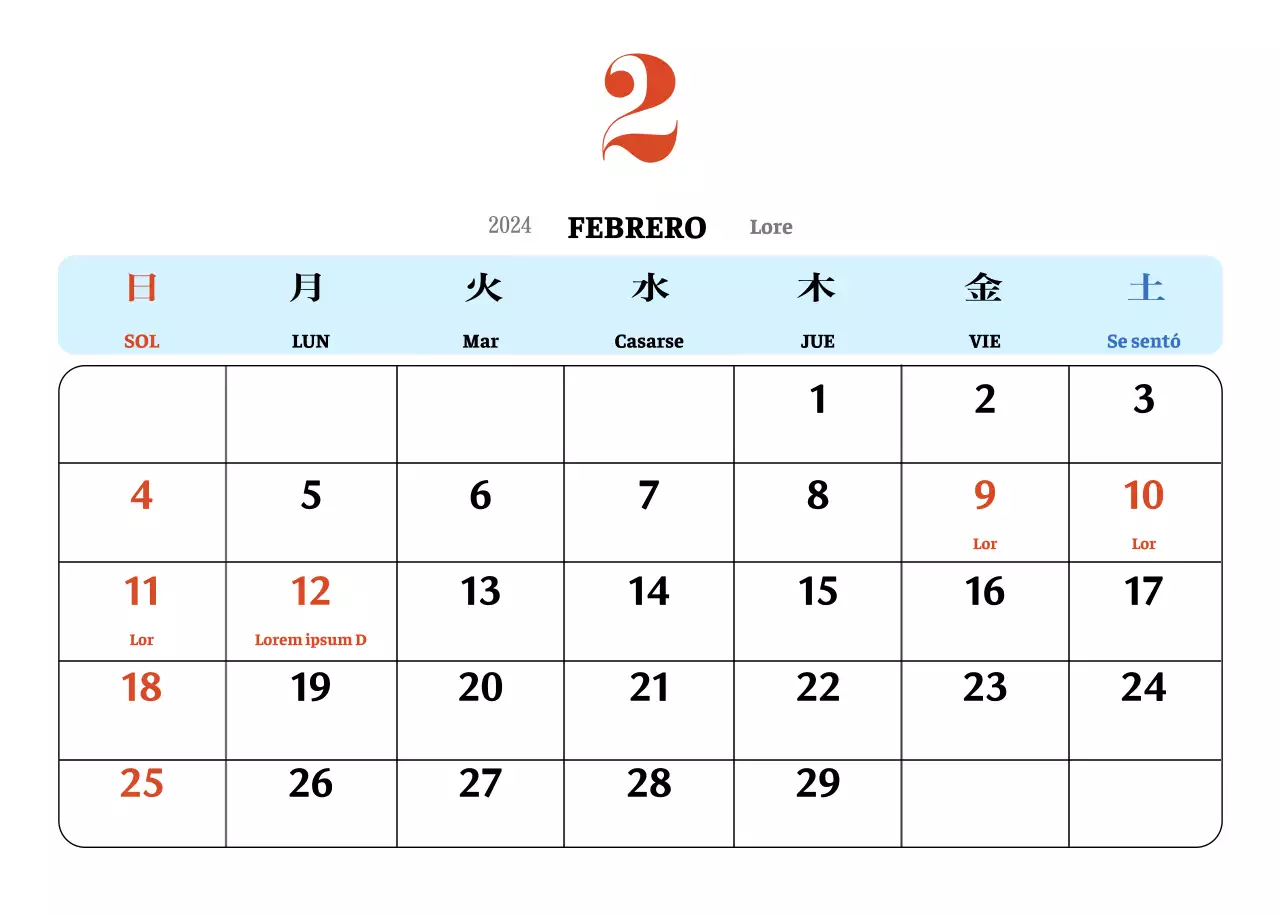 Calendario nostálgico de concepto retro en rojo y azul