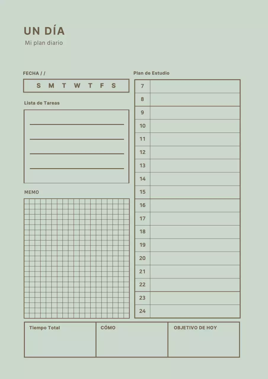 Concepto sencillo de planificador de líneas en verde claro