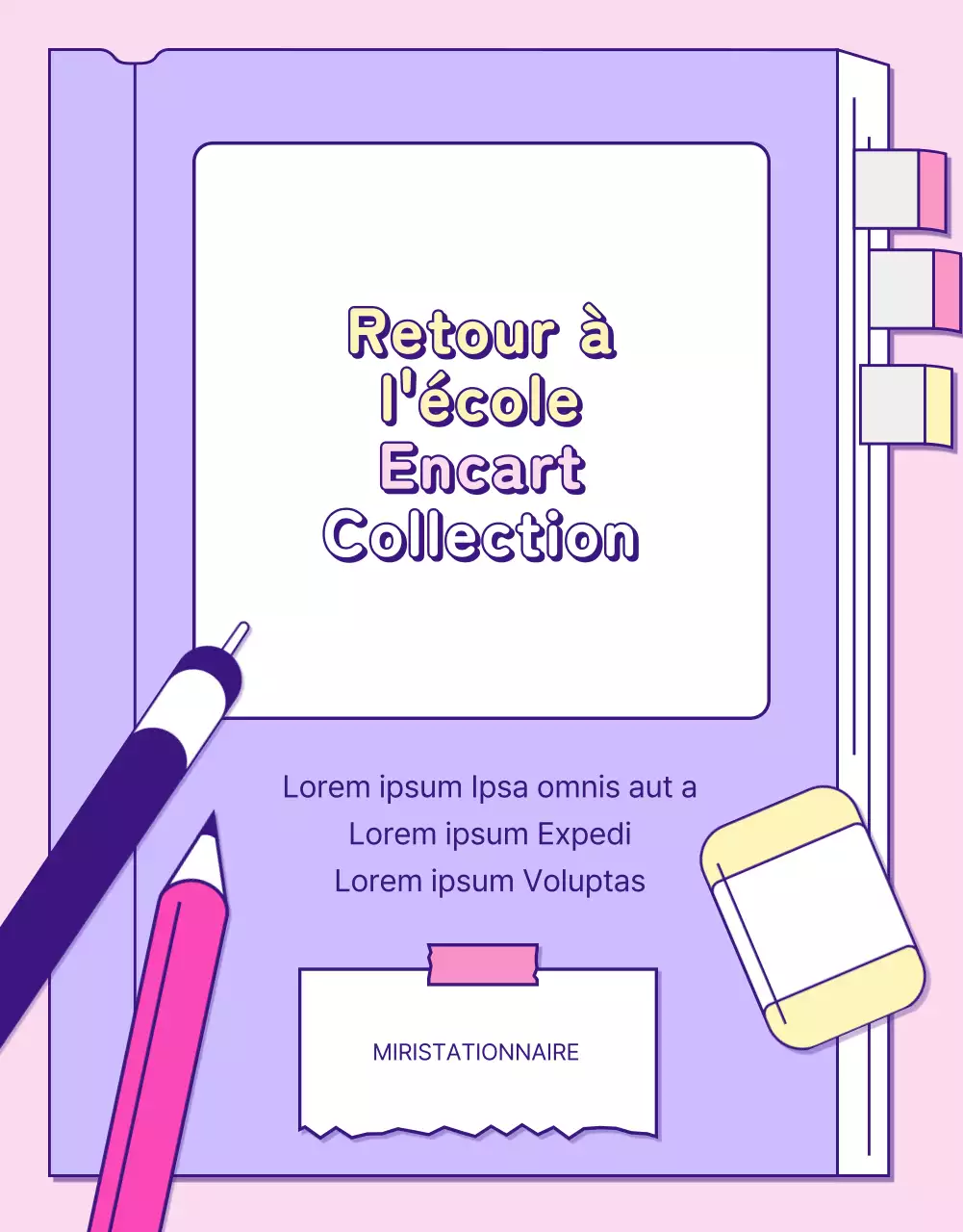 Une collection d'illustrations au trait roses et mauves pour la rentrée scolaire.