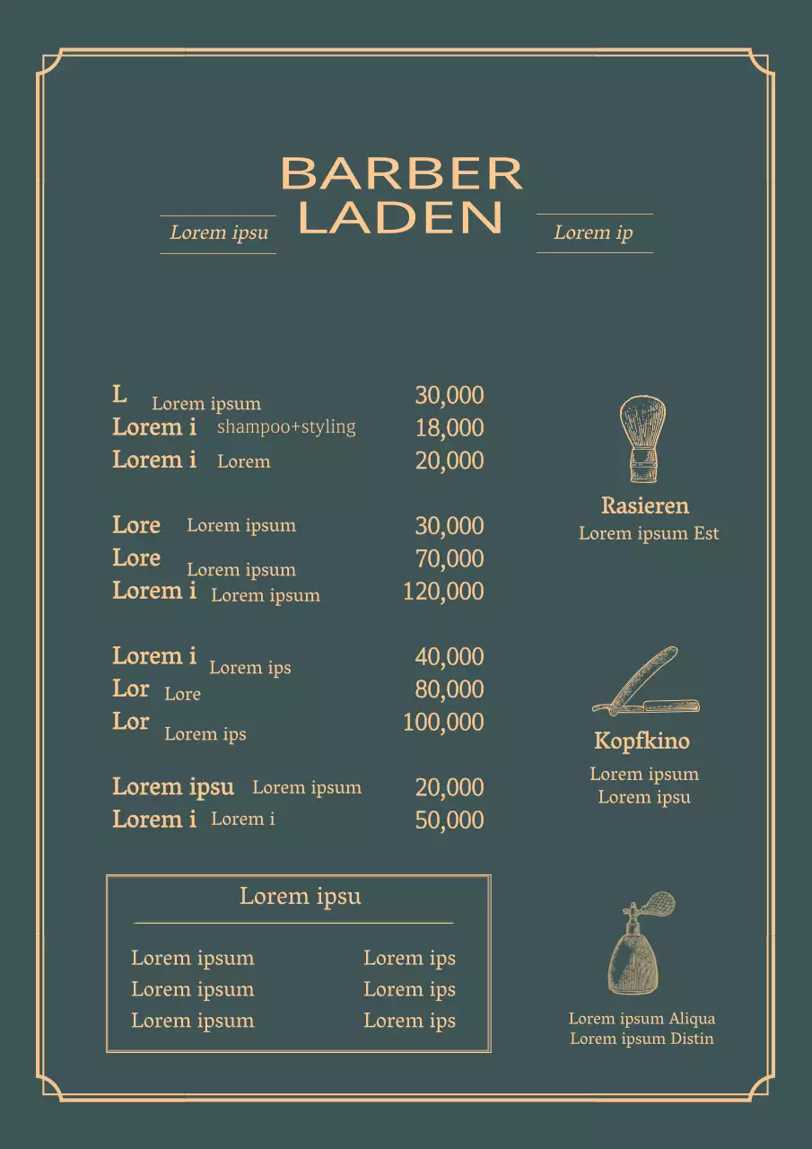 Grüne gelbe Illustration Vintage Schönheitssalon Menü