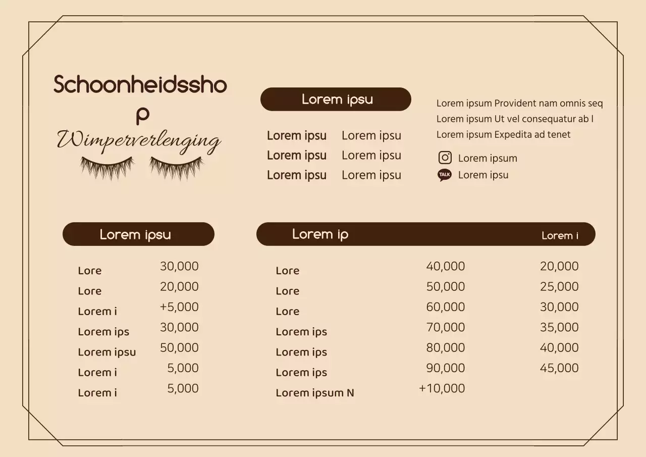 Schoonheidswinkel menu met bruine illustraties