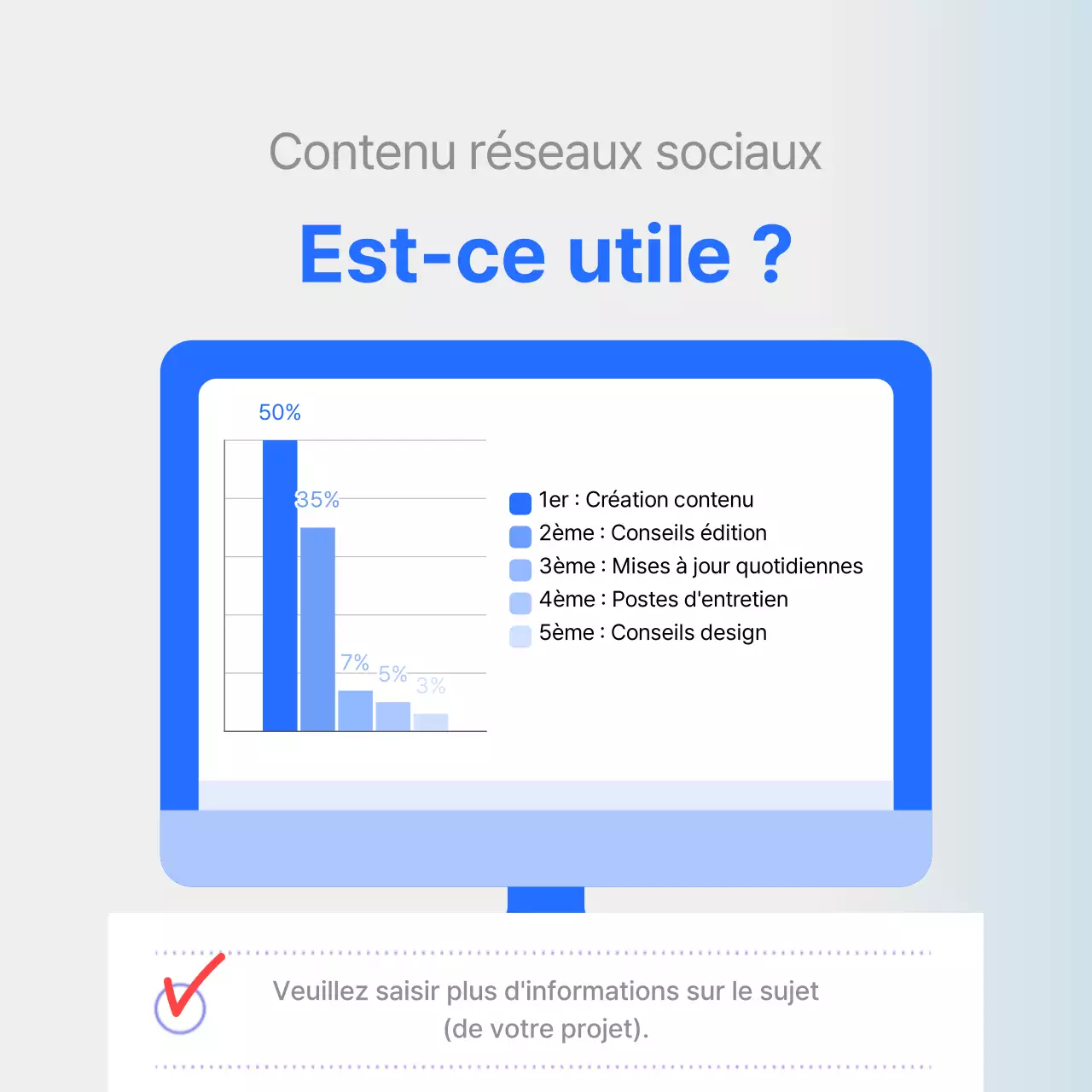 Rapport d'enquête de satisfaction avec un graphique bleu clair