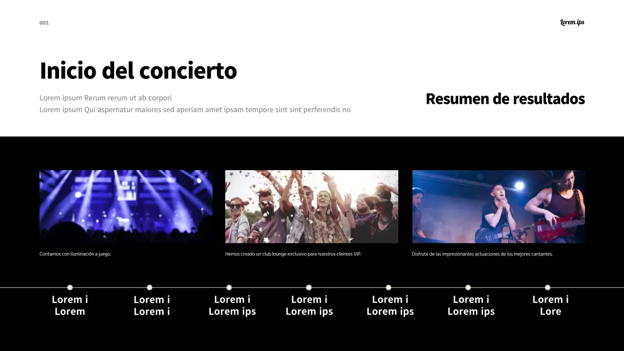 Un sencillo setlist de festival en blanco y negro