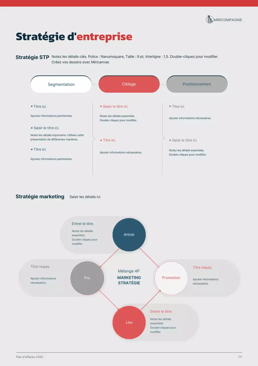 Concept graphique de plan d'affaires en bleu marine et rouge