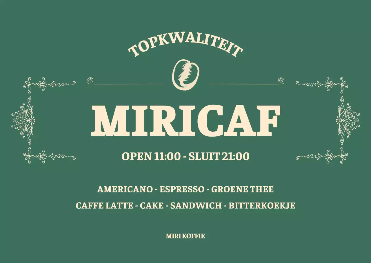 Openingstijden voor dit luxe groen met gele conceptframe café