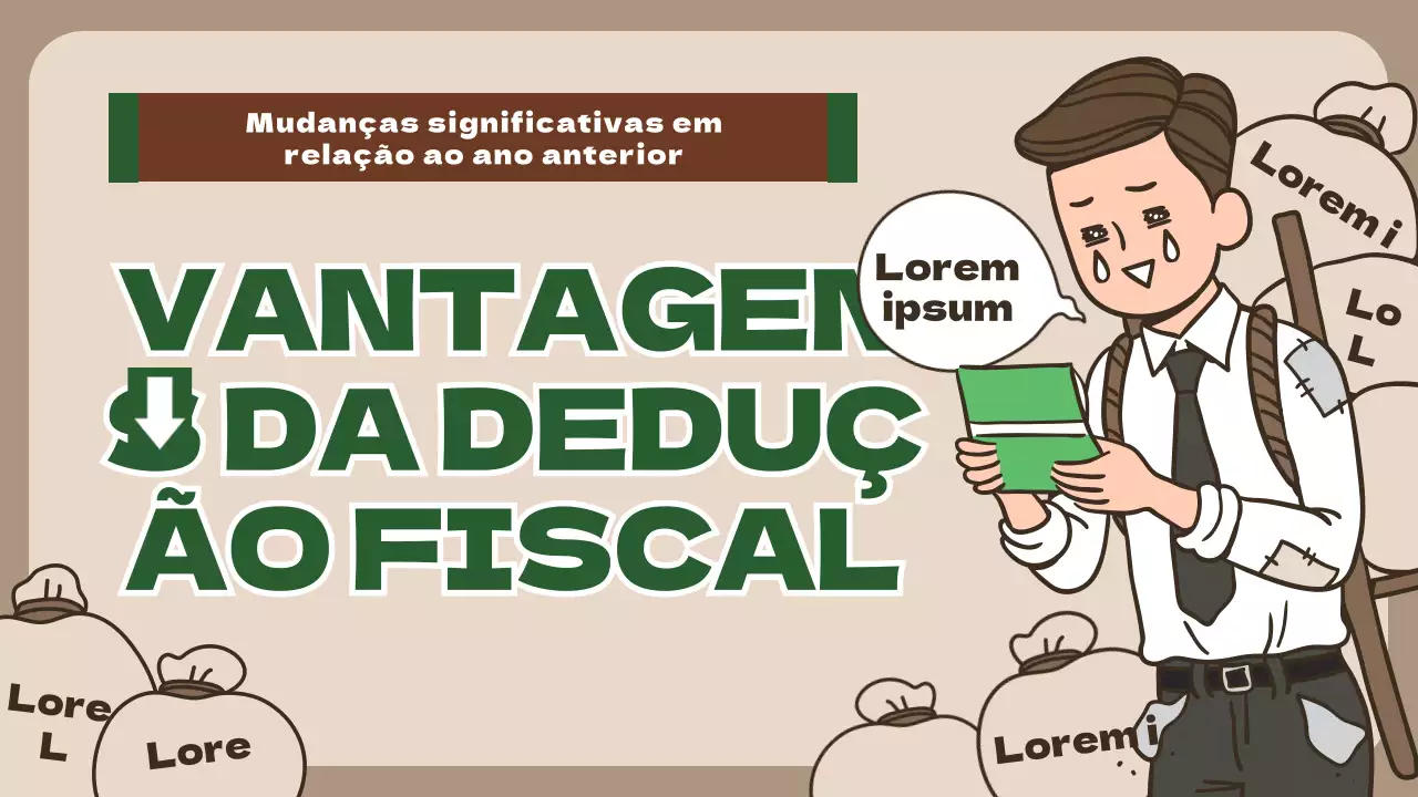 Informação sobre a política de desagravamento fiscal com um conceito de ilustração humorística castanho-verde