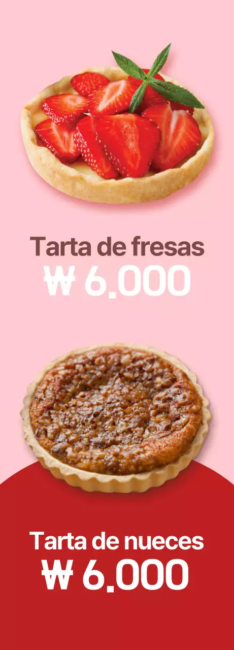 Banner de presentación de una carta de tartas dulces con fondo rosa