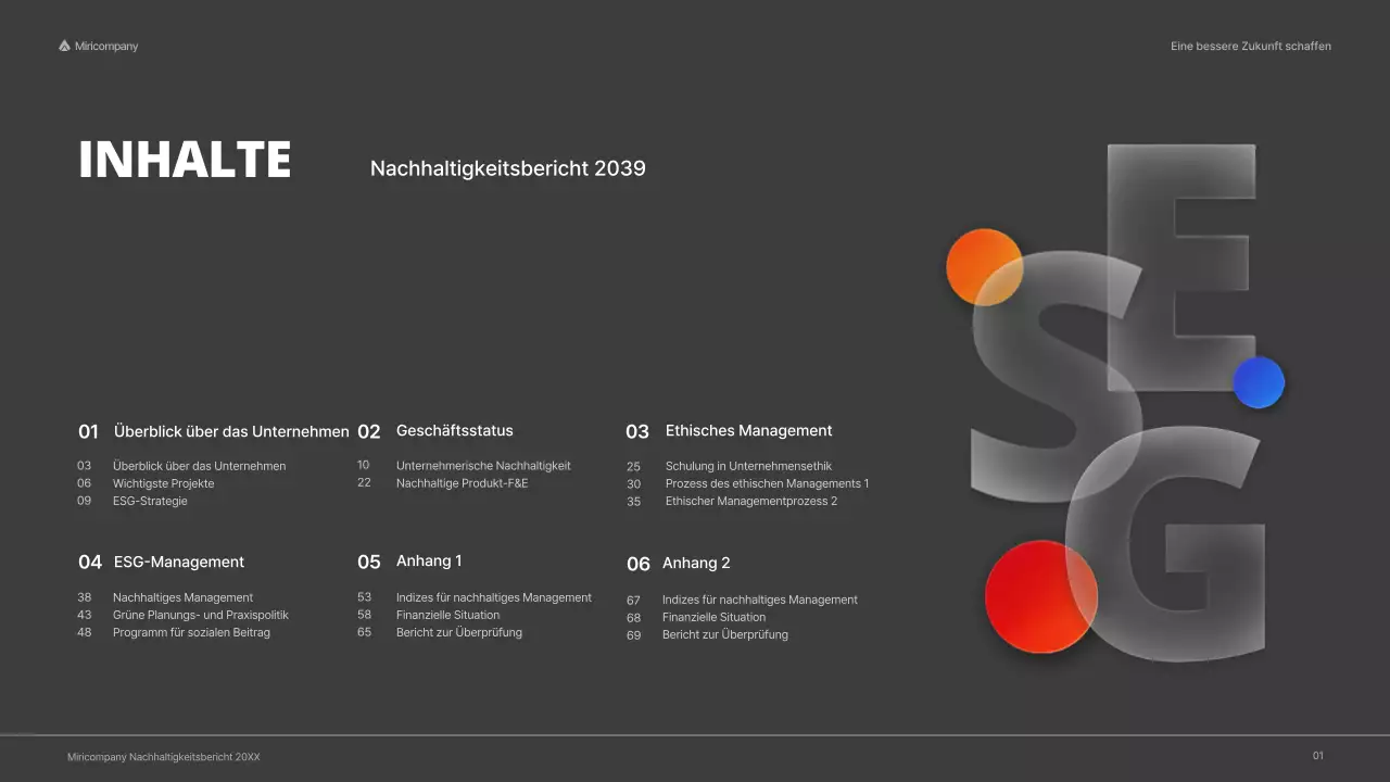 ESG-Unternehmensbericht mit rotem, buntem Konzept
